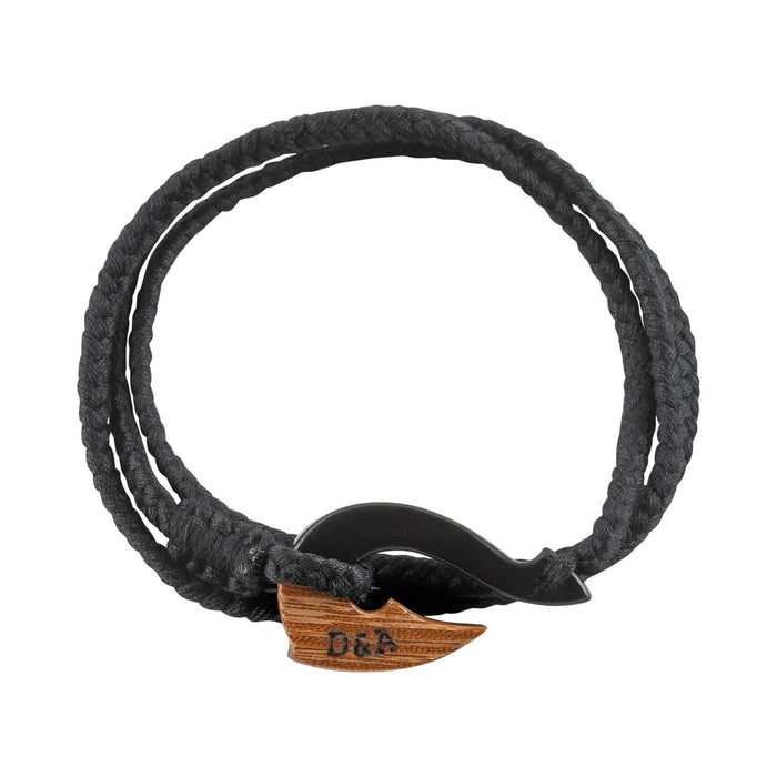 Fish Hook Wrap Leather Bracelet in Silver - Yellow Gold / Black Nappa / S